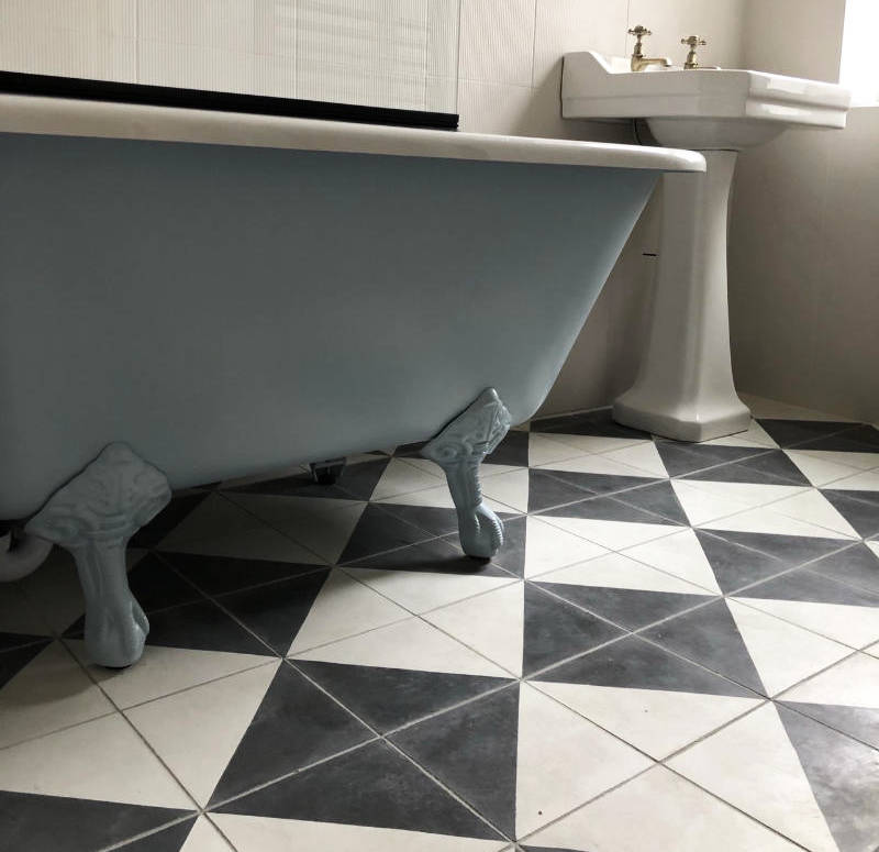 Black and white large floor tile finish